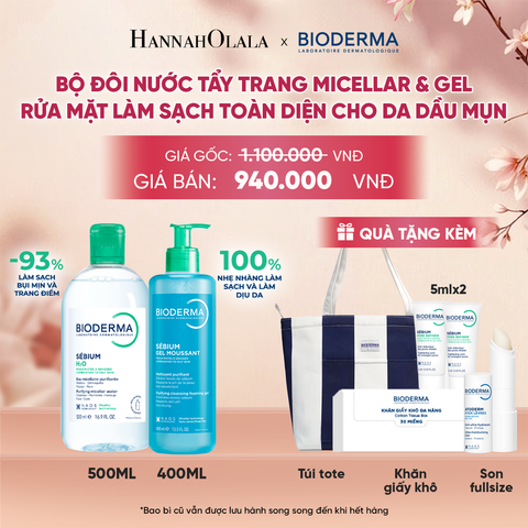  BỘ ĐÔI NƯỚC TẨY TRANG MICELLAR VÀ GEL RỬA MẶT LÀM SẠCH TOÀN DIỆN CHO DA DẦU,MỤN - A774 