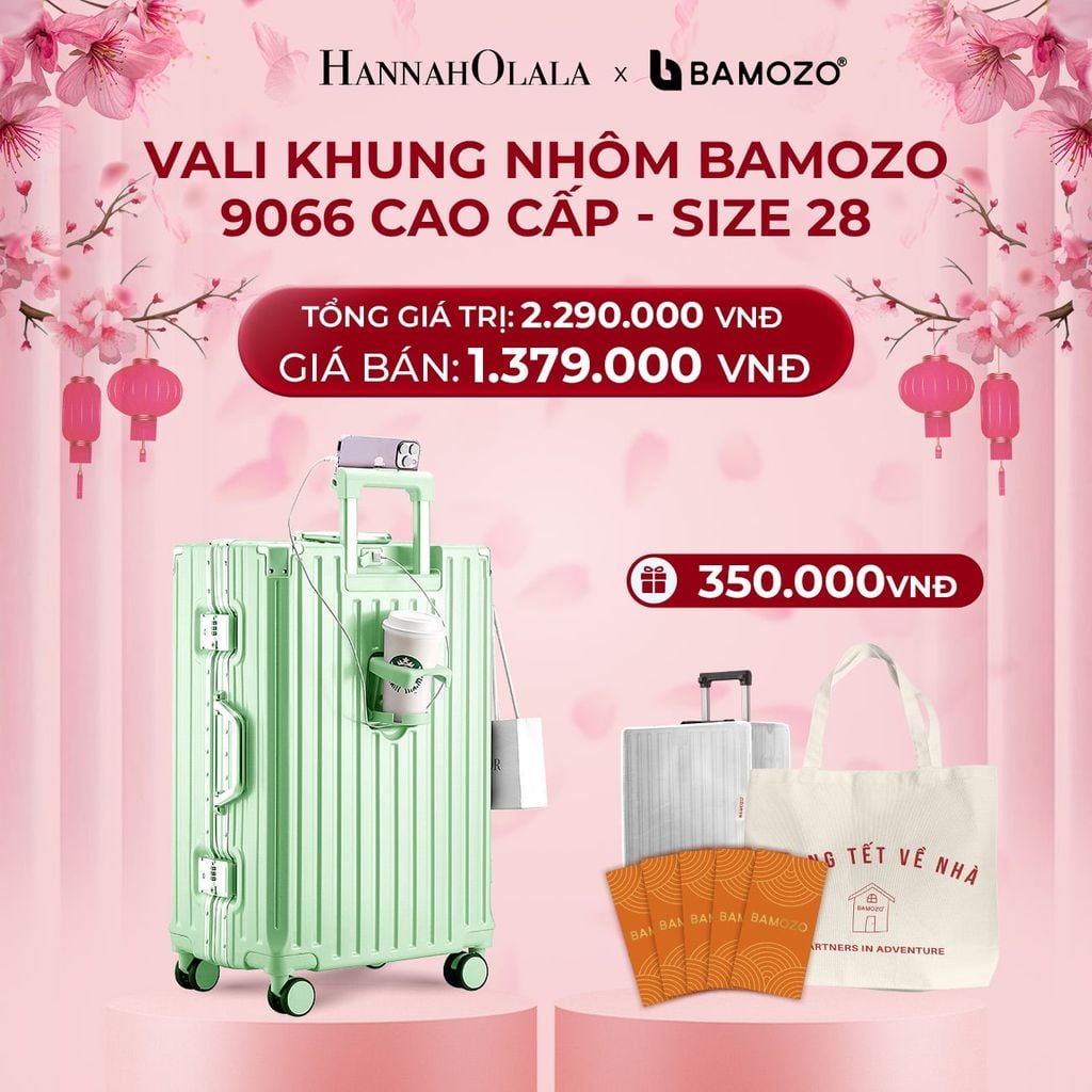  DEAL 2: VALI BAMOZO KHUNG NHÔM 9066 BẢN CAO CẤP (TẶNG BỌC VALI CC TRONG SUỐT + TỆP LÌ XÌ TẾT + TÚI TOTE) 