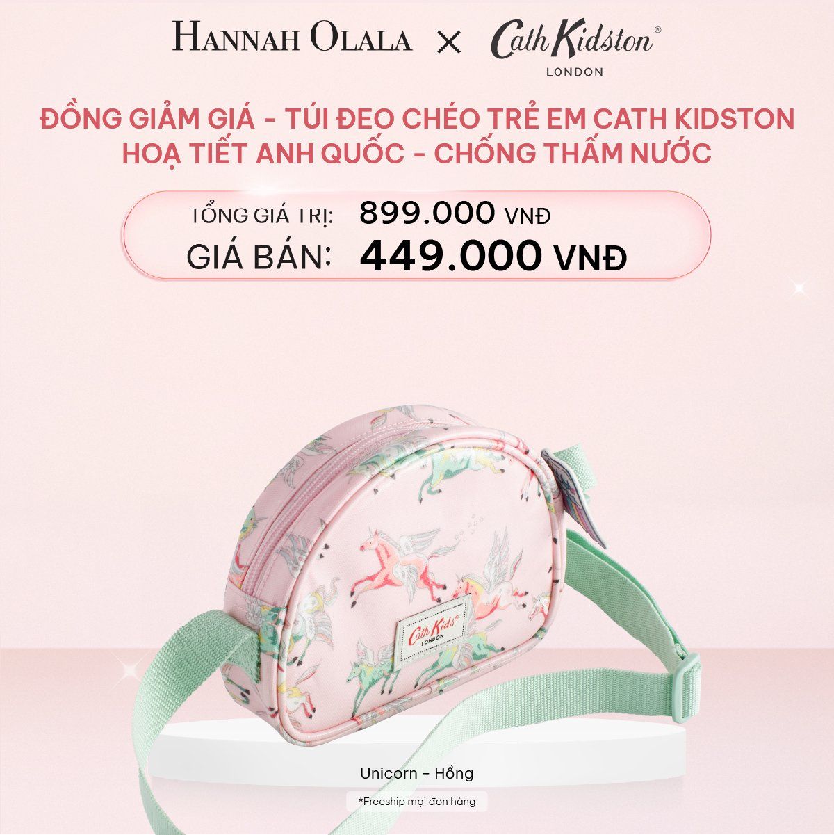  E351_DEAL 5: [ĐỒNG GIẢM GIÁ] TÚI ĐEO CHÉO TRẺ EM CATH KIDSTON HOẠ TIẾT ANH QUỐC ĐÁNG YÊU PHỦ PVC CHỐNG THẤM NƯỚC 