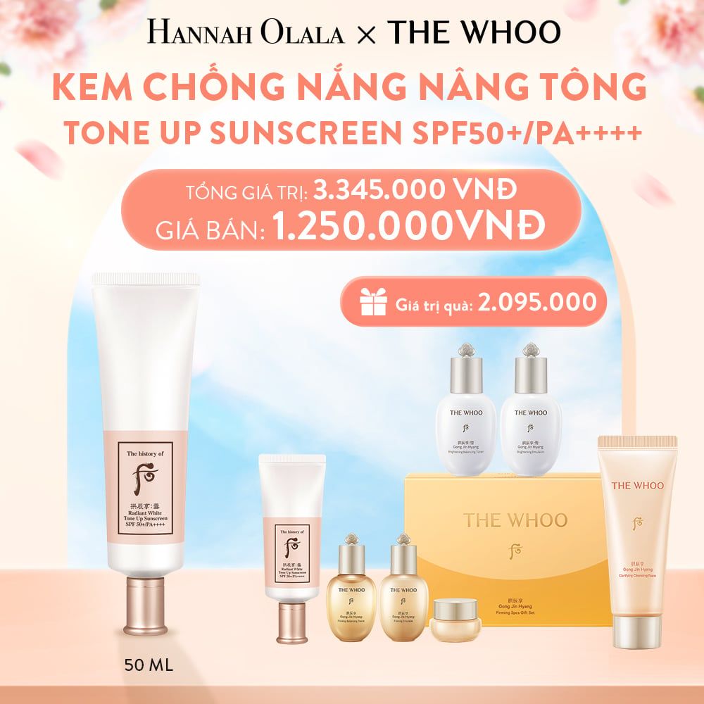  A923_DEAL05: KEM CHỐNG NẮNG NÂNG TÔNG WHOO SEOL RADIANT WHITE TONE UP SUNSCREEN SPF50+/PA++++ 50ML 