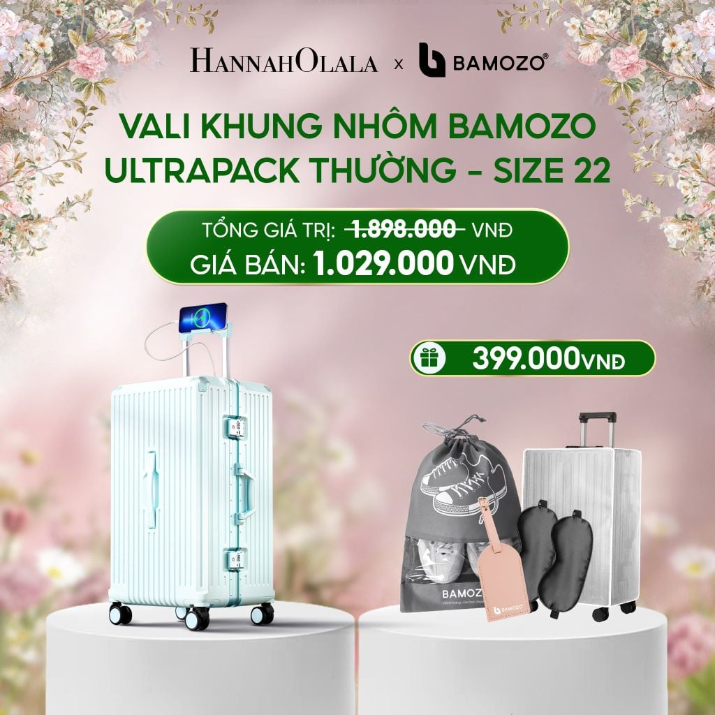  E1491_DEAL 4: VALI BAMOZO KHUNG NHÔM ULTRAPACK CAO CẤP (TẶNG BỌC VALI CC TRONG SUỐT + THẺ TAG DA CHỐNG THẤT LẠC+TÚI TOTE + TÚI ĐỰNG GIÀY 