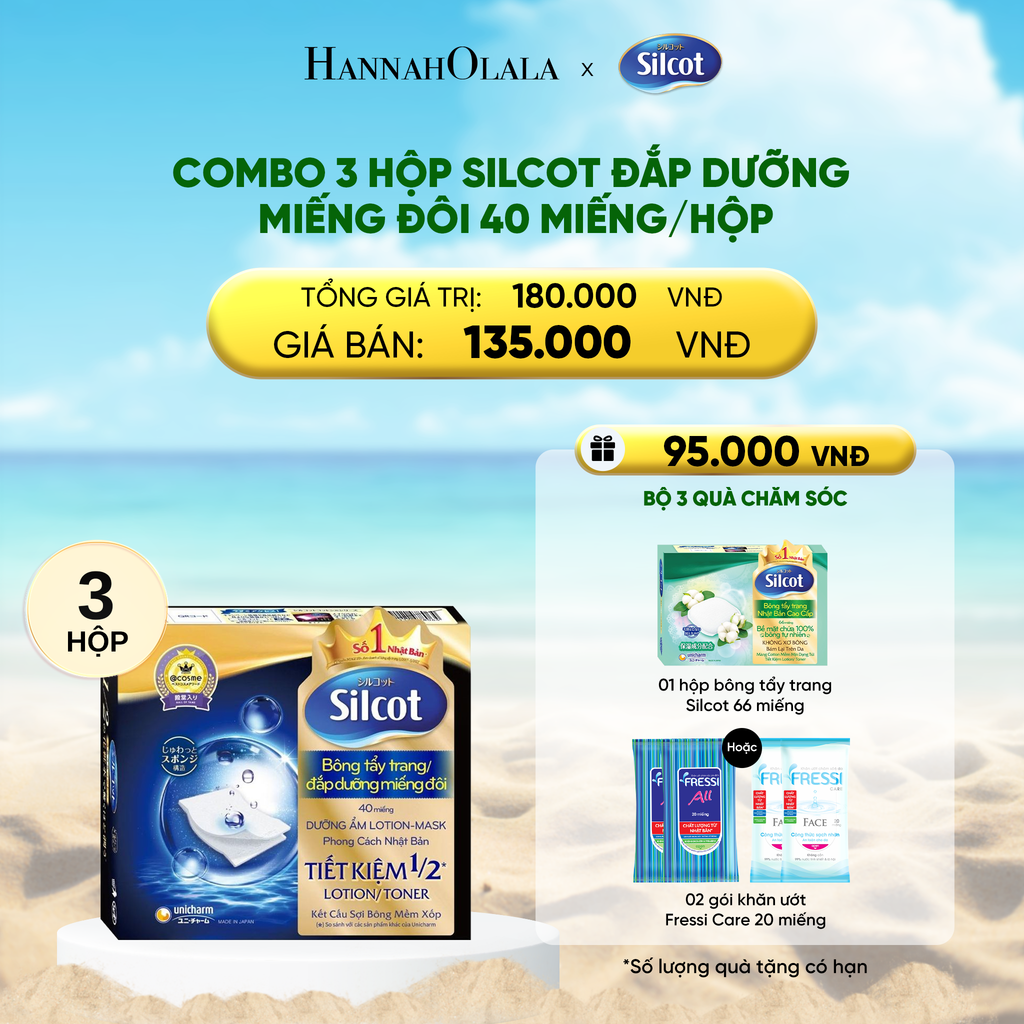  DEAL 5: COMBO 3 HỘP BÔNG TẨY TRANG SILCOT ĐẮP DƯỠNG MIẾNG ĐÔI 40 MIẾNG/HỘP 