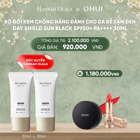  DEAL44: [ĐỘC QUYỀN HANNAH OLALA] BỘ ĐÔI KEM CHỐNG NẮNG DÀNH CHO DA DỄ SẠM ĐEN OHUI DAY SHIELD SUN BLACK SPF50+ PA++++ 30ML 