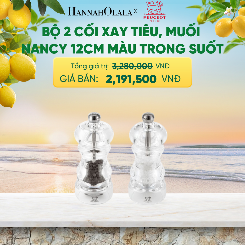  BỘ 2 CỐI XAY TIÊU, MUỐI NANCY 12CM MÀU TRONG SUỐT - A2568 