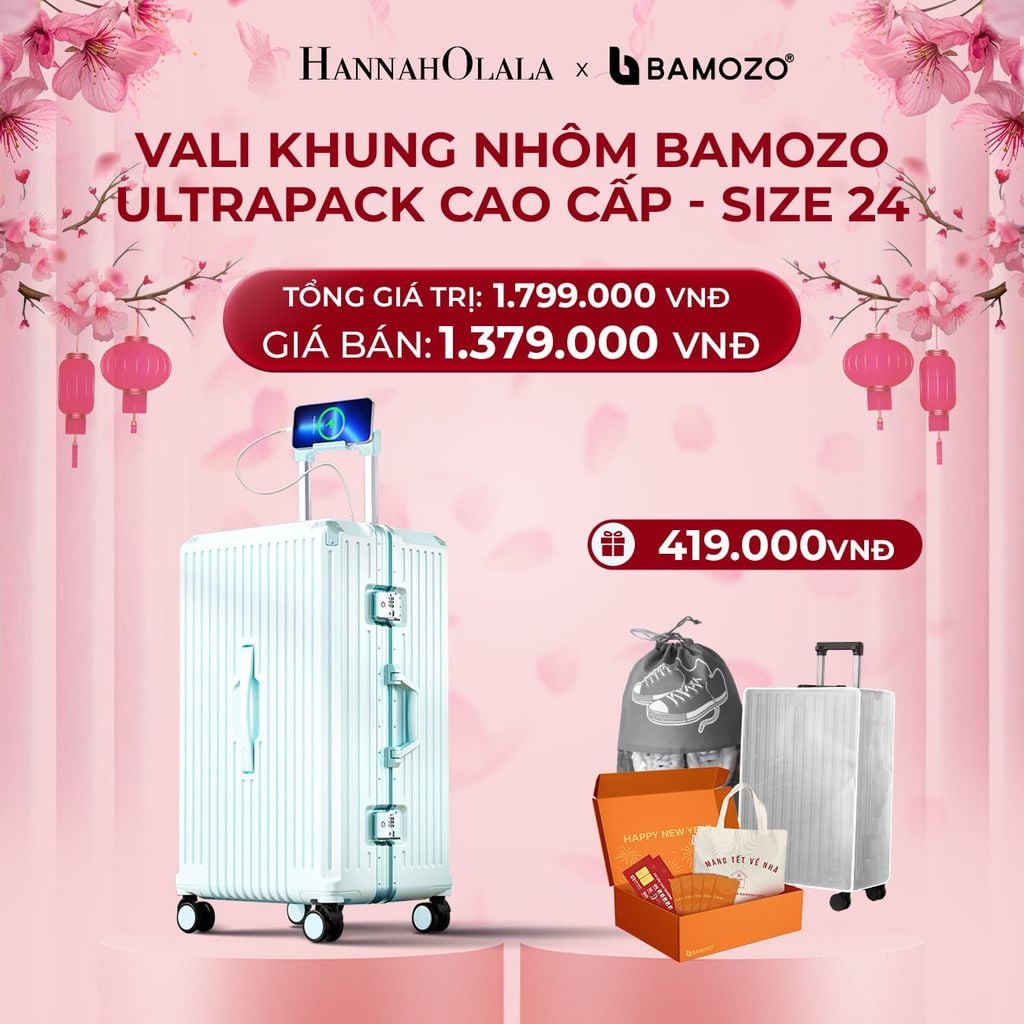  DEAL 4: VALI BAMOZO KHUNG NHÔM ULTRAPACK CAO CẤP (TẶNG BỌC VALI CC TRONG SUỐT + HỘP QUÀ TẾT + TÚI ĐỰNG GIÀY 