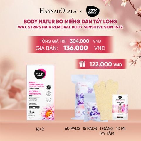  BODY NATUR BỘ MIẾNG DÁN TẨY LÔNG WAX STRIPS HAIR REMOVAL BODY SENSITIVE SKIN 16+2 - A1555 