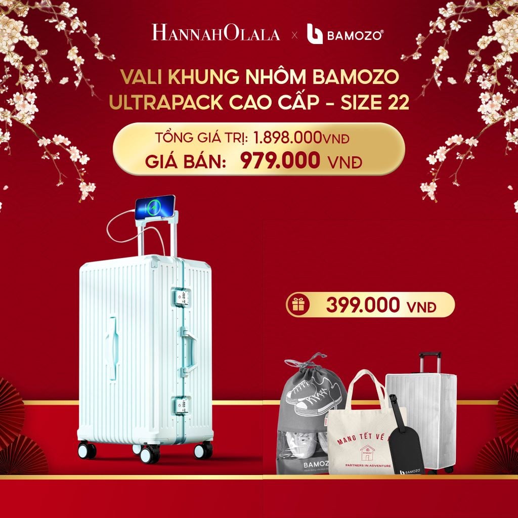  A1003_DEAL 4: VALI BAMOZO KHUNG NHÔM ULTRAPACK CAO CẤP (TẶNG BỌC VALI CC TRONG SUỐT + THẺ TAG DA CHỐNG THẤT LẠC+TÚI TOTE + TÚI ĐỰNG GIÀY 