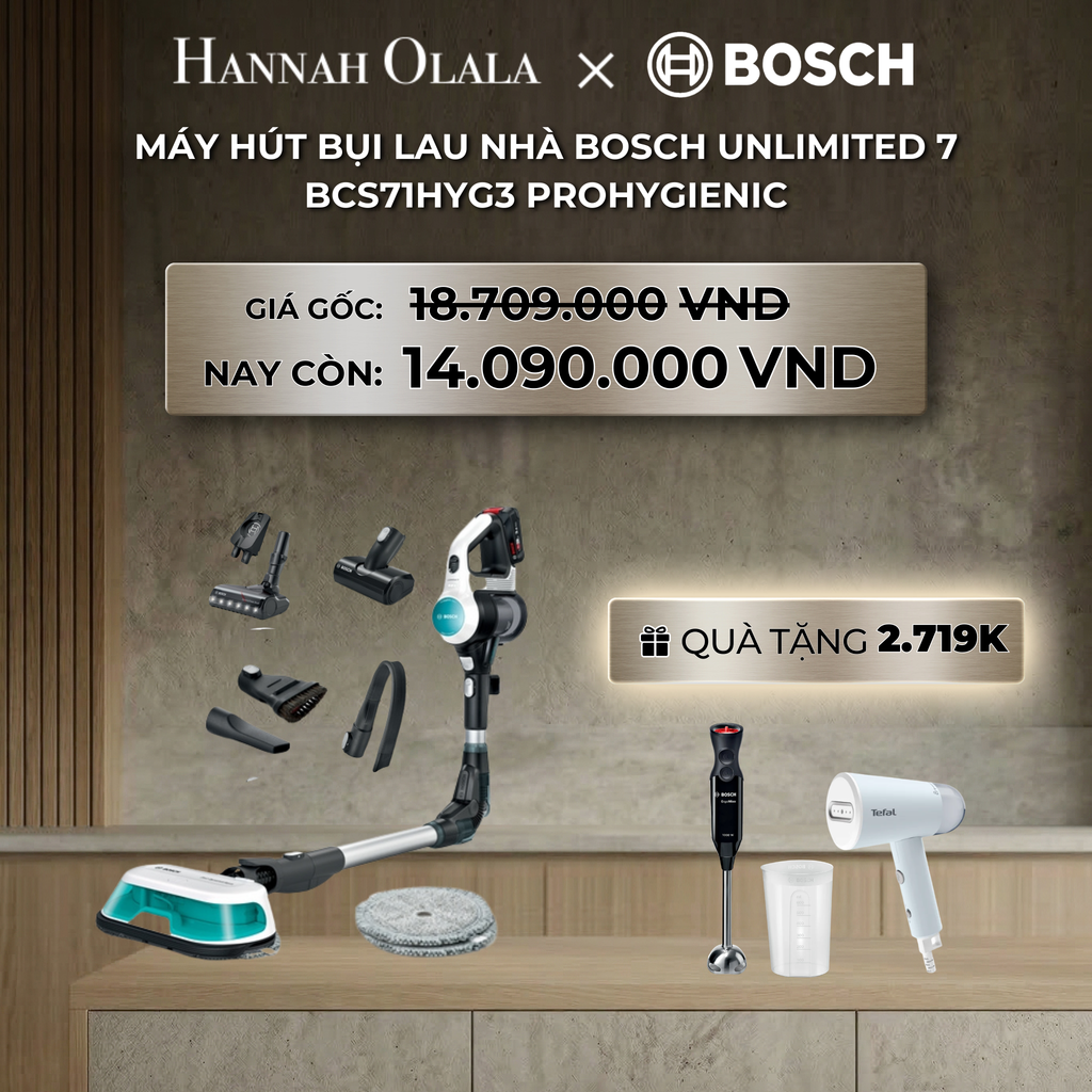  DEAL 5: MÁY HÚT BỤI LAU NHÀ BOSCH UNLIMITED 7 BCS71HYG3 PROHYGIENIC 