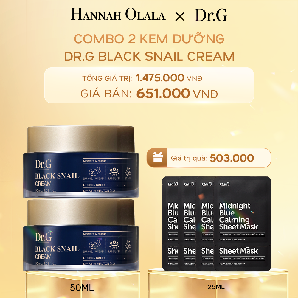  C968_DEAL 5:
COMBO 02 KEM DƯỠNG NGĂN NGỪA LÃO HÓA DA DR.G BLACK SNAIL CREAM 50ML 