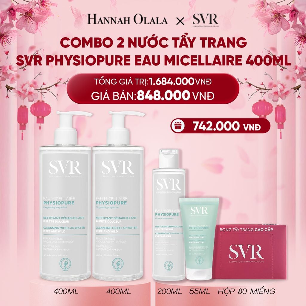  DEAL 05: COMBO 2 NƯỚC TẨY TRANG CHO DA NHẠY CẢM SVR PHYSIOPURE EAU MICELLAIRE 400ML 