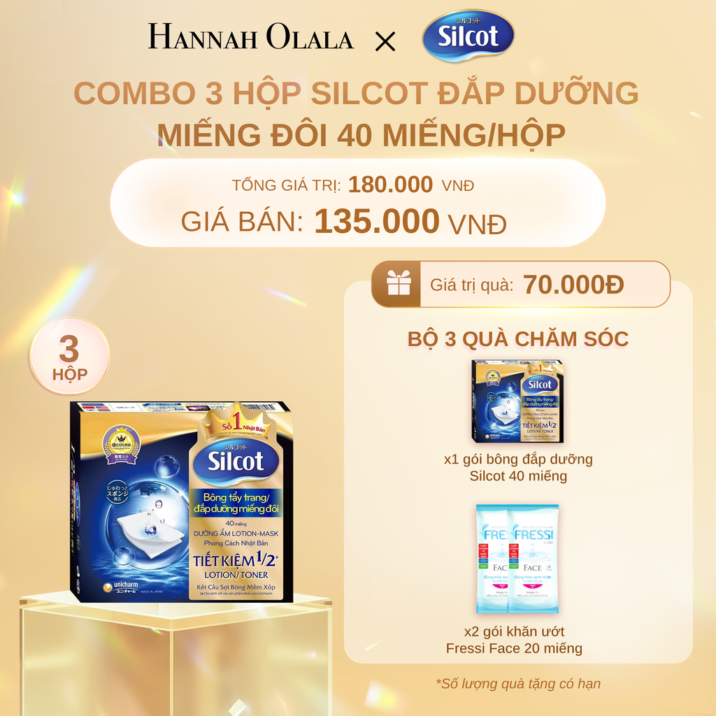  C206_DEAL 5: COMBO 3 HỘP BÔNG TẨY TRANG SILCOT ĐẮP DƯỠNG MIẾNG ĐÔI 40 MIẾNG/HỘP 