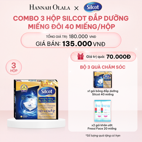  E740_DEAL 5: COMBO 3 HỘP BÔNG TẨY TRANG SILCOT ĐẮP DƯỠNG MIẾNG ĐÔI 40 MIẾNG/HỘP 