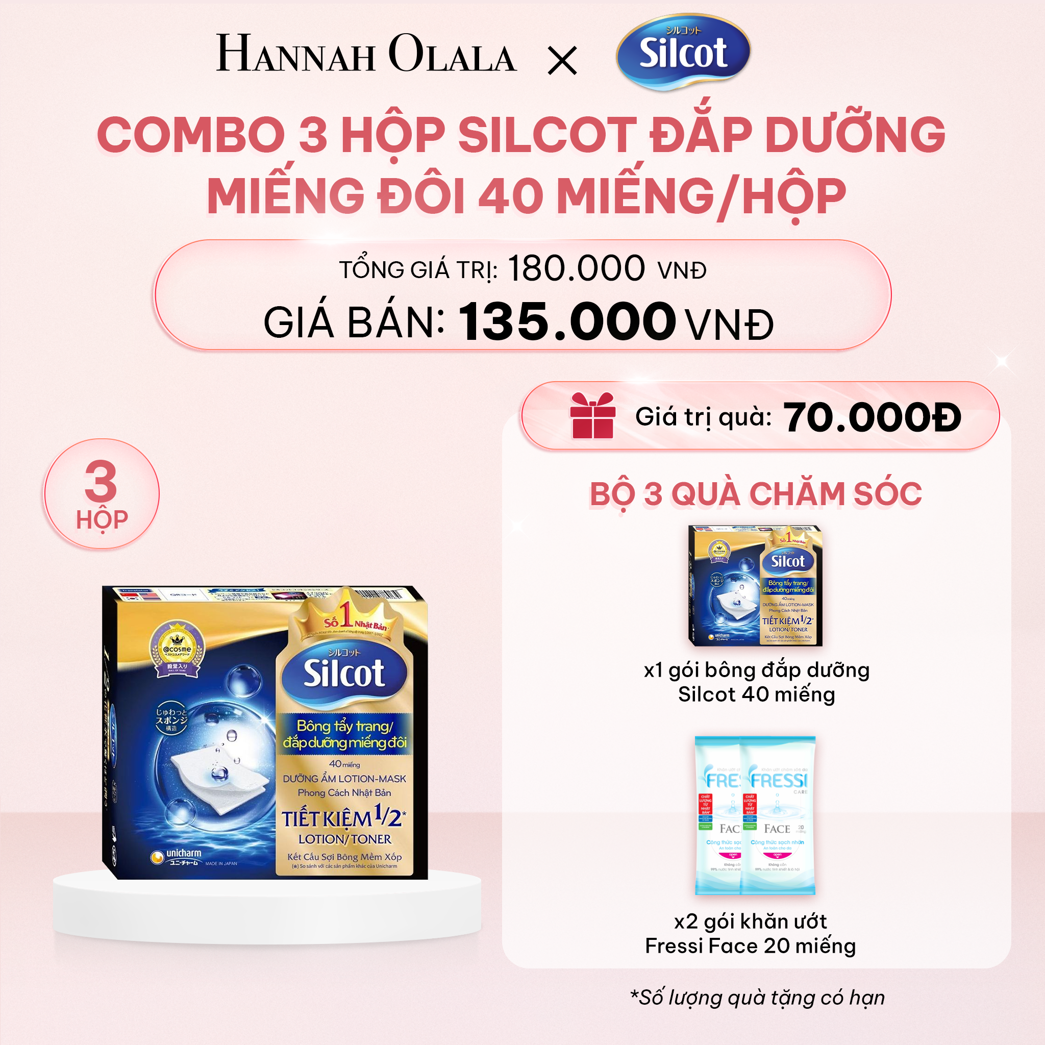  E740_DEAL 5: COMBO 3 HỘP BÔNG TẨY TRANG SILCOT ĐẮP DƯỠNG MIẾNG ĐÔI 40 MIẾNG/HỘP 