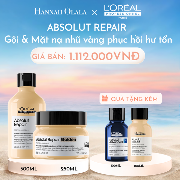  C878_DEAL 5: COMBO DẦU GỘI 300ML & MẶT NẠ NHŨ VÀNG 250ML PHỤC HỒI TÓC HƯ TỔN L'ORÉAL PROFESSIONNEL SERIE EXPERT ABSOLUT REPAIR GOLD 