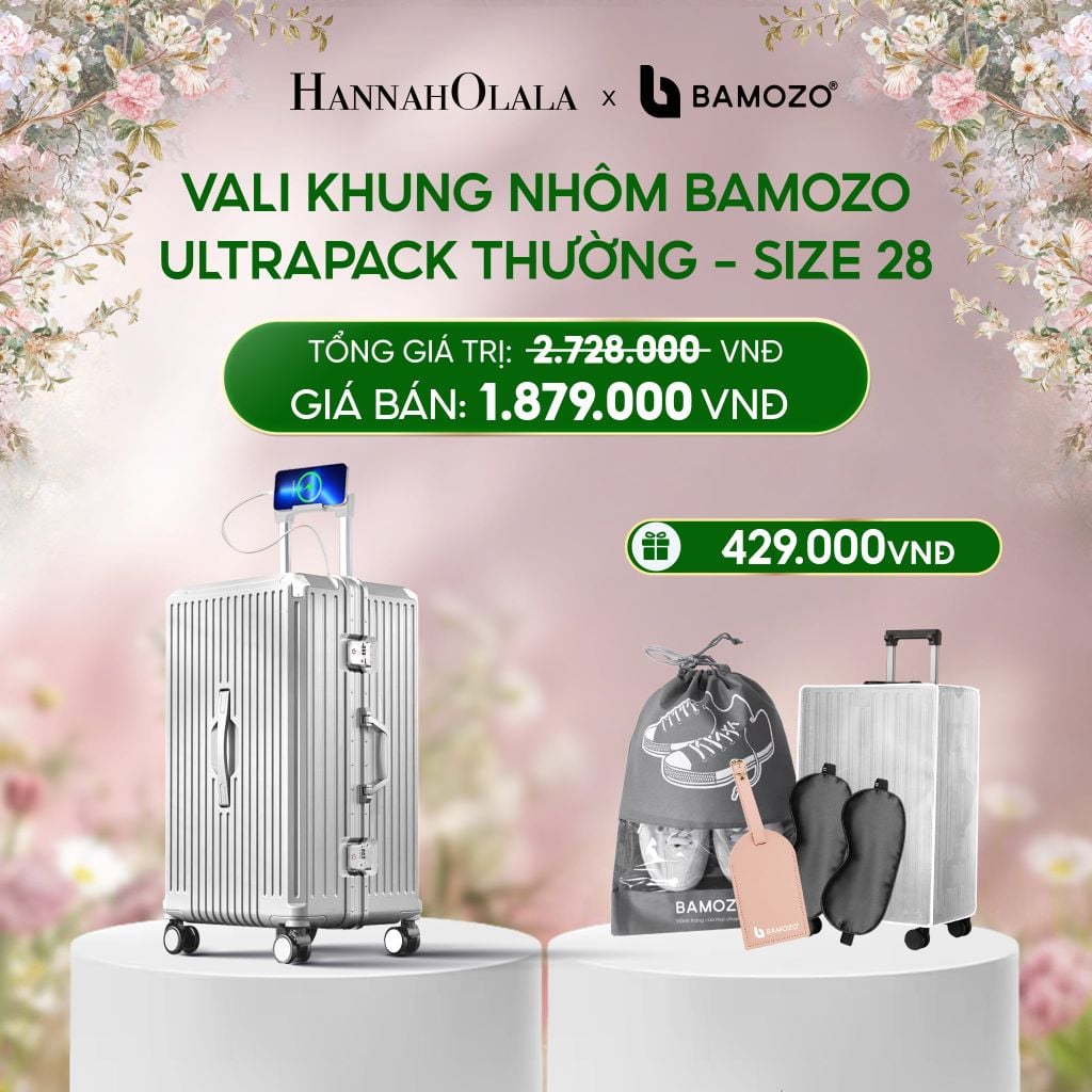  E1491_DEAL 4: VALI BAMOZO KHUNG NHÔM ULTRAPACK CAO CẤP (TẶNG BỌC VALI CC TRONG SUỐT + THẺ TAG DA CHỐNG THẤT LẠC+TÚI TOTE + TÚI ĐỰNG GIÀY 