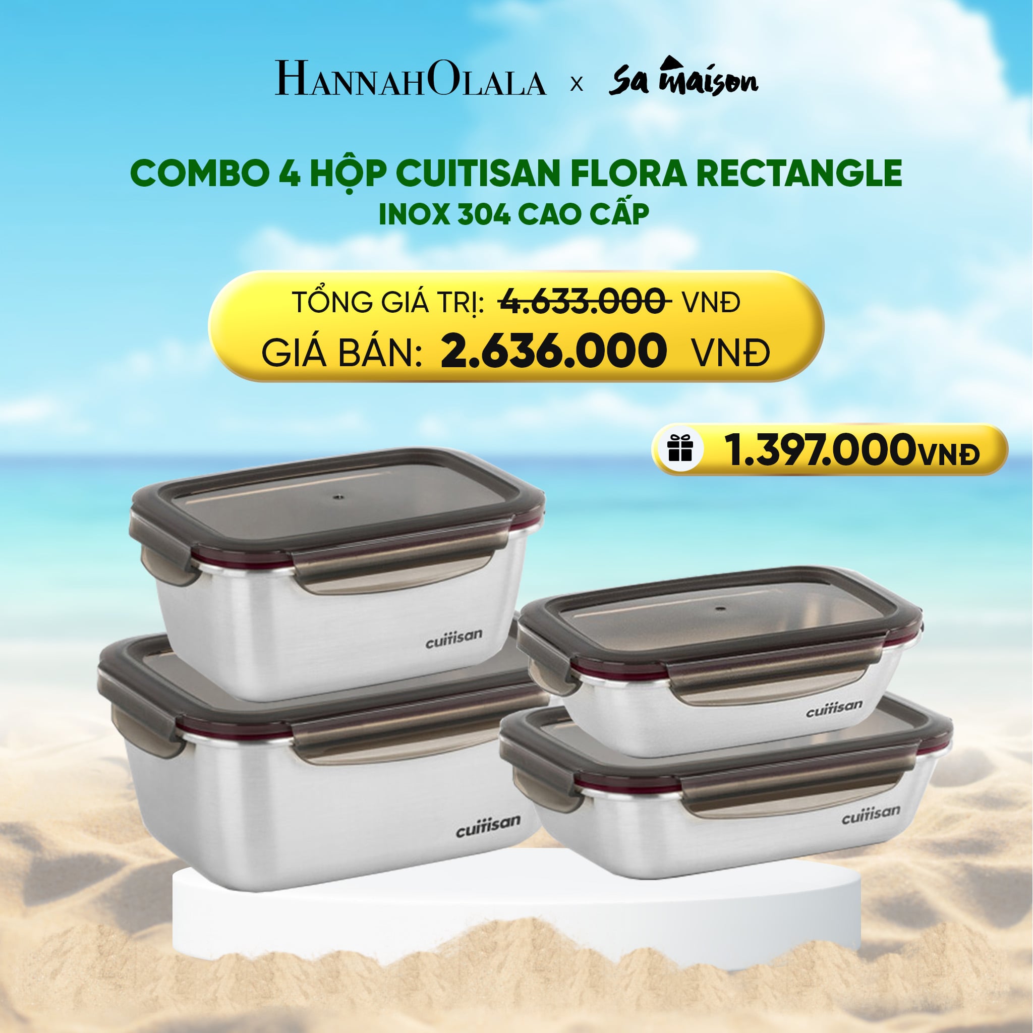 Hộp Inox CUITISAN FLORA RECTANGLE