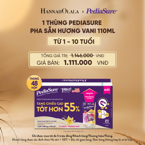  1 THÙNG PEDIASURE PHA SẴN HƯƠNG VANI 110ML (DÙNG CHO BÉ 1-10 TUỔI) - E235 