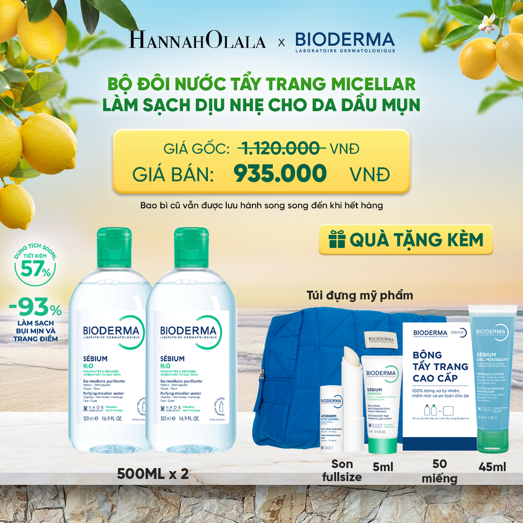  BỘ ĐÔI NƯỚC TẨY TRANG CÔNG NGHỆ MICELLAR LÀM SẠCH CHO DA DẦU,MỤN 