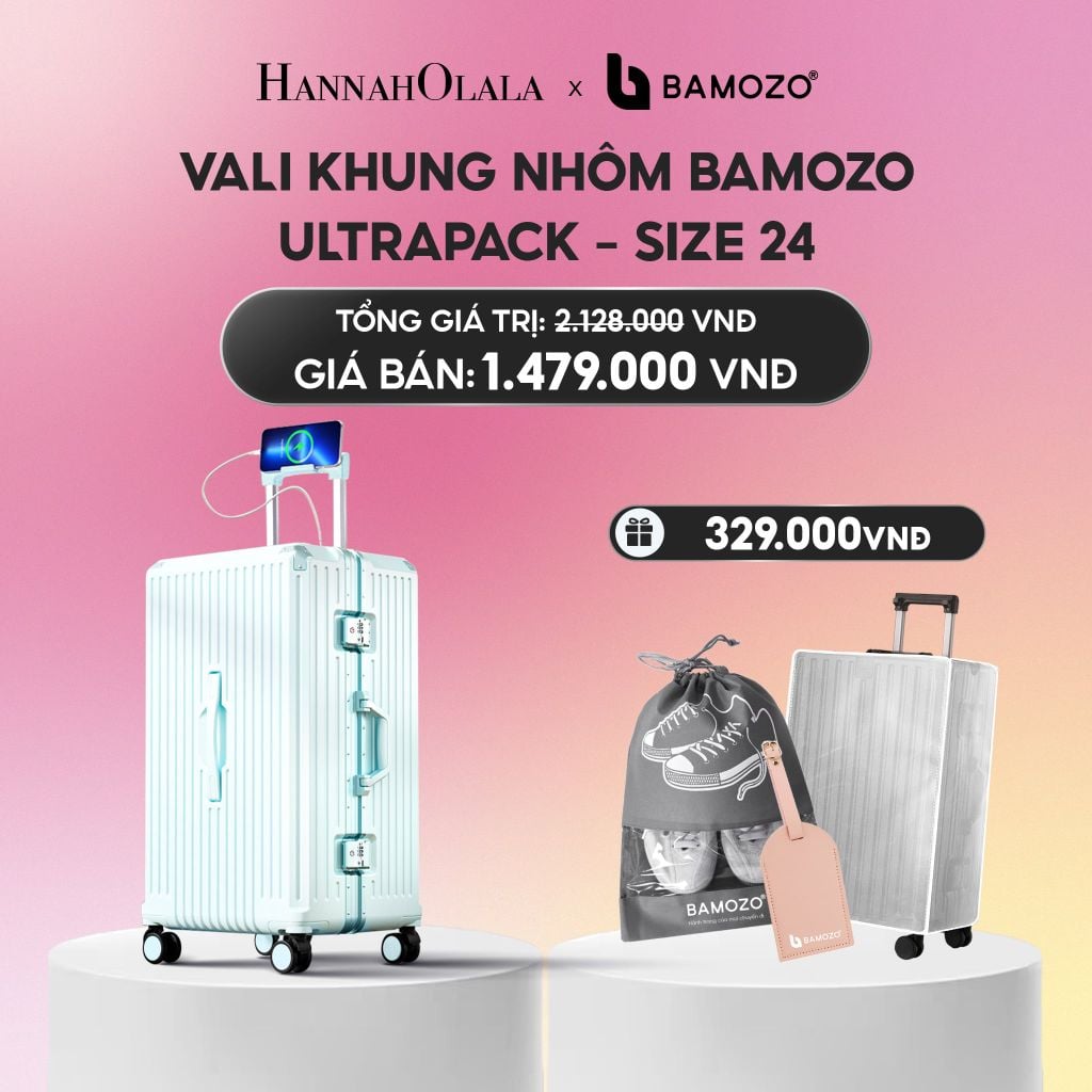  VALI BAMOZO KHUNG NHÔM ULTRAPACK CAO CẤP (TẶNG BỌC VALI CC TRONG SUỐT + THẺ TAG DA CHỐNG THẤT LẠC + TÚI ĐỰNG GIÀY)_A2213 