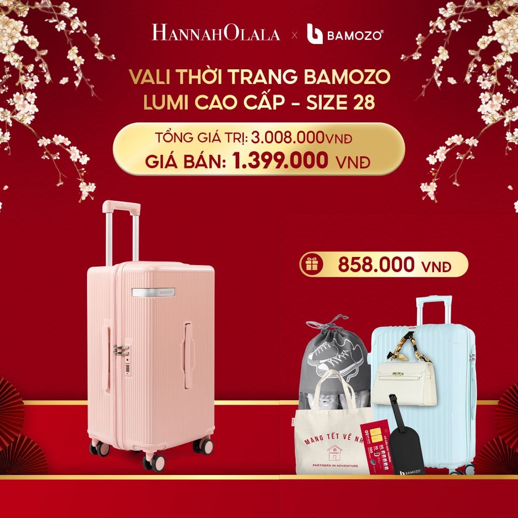  A1022_DEAL 6: [DEAL SỐC] VALI BAMOZO LUMISPACE CAO CẤP (TẶNG VALI BAMOZO 8801C + TẶNG TAG DA CHỐNG THẤT LẠC, THẺ CÀO TRÚNG THƯỞNG, TÚI TOTE, TÚI ĐỰNG GIÀY XÁM) 