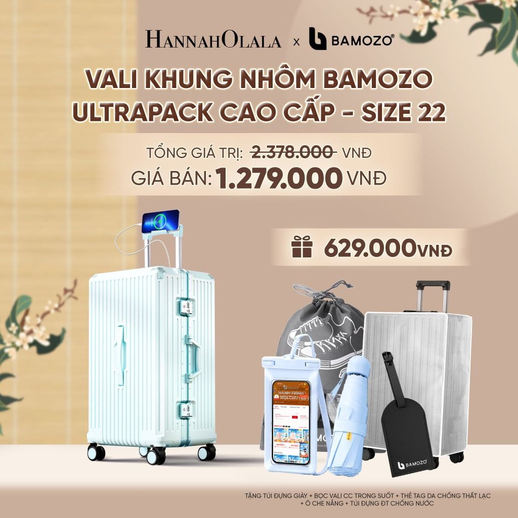  VALI BAMOZO KHUNG NHÔM ULTRAPACK CAO CẤP (TẶNG TÚI ĐỰNG GIÀY + BỌC VALI CC TRONG SUỐT + THẺ TAG DA CHỐNG THẤT LẠC + Ô CHE NẮNG + TÚI ĐỰNG ĐT CHỐNG NƯỚC) - A2548 