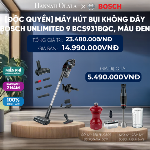  [ĐỘC QUYỀN] MÁY HÚT BỤI KHÔNG DÂY BOSCH UNLIMITED 9 BCS931BQC, MÀU ĐEN 