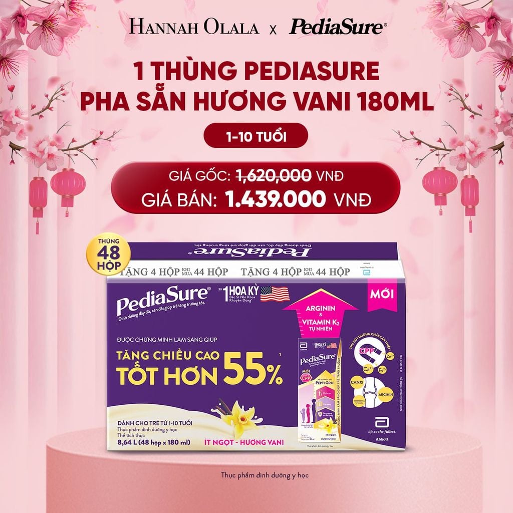  DEAL 5: 1 THÙNG PEDIASURE PHA SẴN HƯƠNG VANI 180ML 
