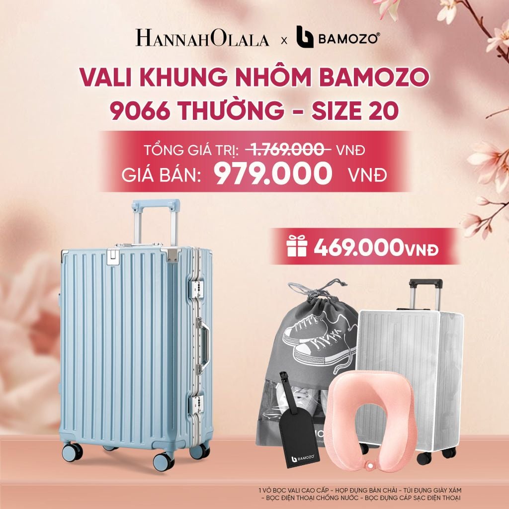  VALI BAMOZO KHUNG NHÔM 9066 BẢN THƯỜNG (TẶNG BỌC VALI TRONG SUỐT + TAG HÀNH LÝ DA + TÚI ĐỰNG GIÀY + GỐI CHỮ U THƯỜNG) - A1606 