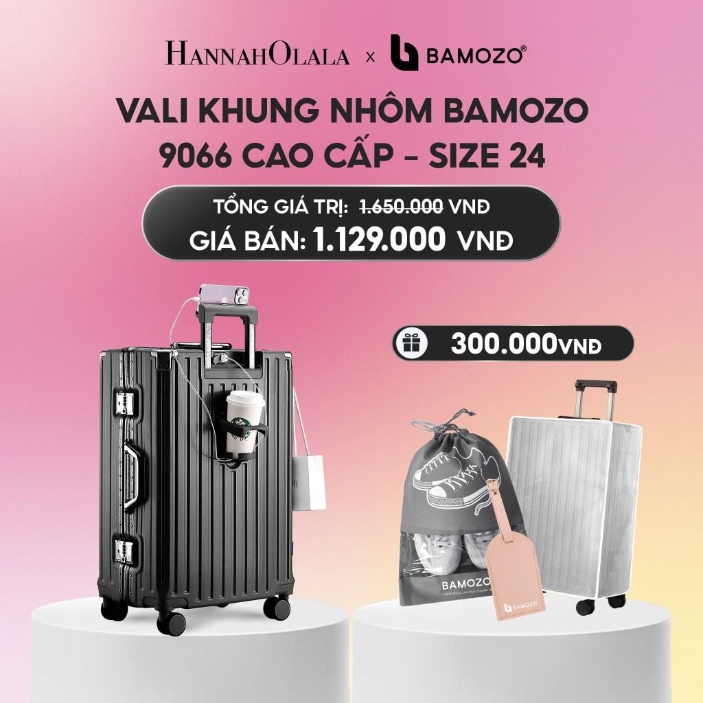  VALI BAMOZO KHUNG NHÔM 9066 BẢN CAO CẤP (TẶNG BỌC VALI CC TRONG SUỐT + THẺ TAG DA CHỐNG THẤT LẠC + TÚI ĐỰNG GIÀY XÁM_A2201 