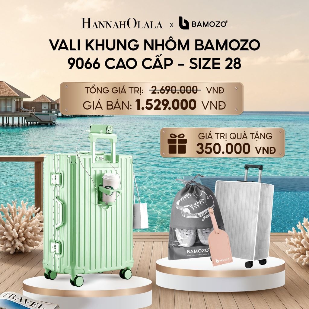  VALI BAMOZO KHUNG NHÔM 9066 BẢN CAO CẤP (TẶNG BỌC VALI CC TRONG SUỐT + THẺ TAG DA CHỐNG THẤT LẠC + TÚI ĐỰNG GIÀY XÁM_ D804 
