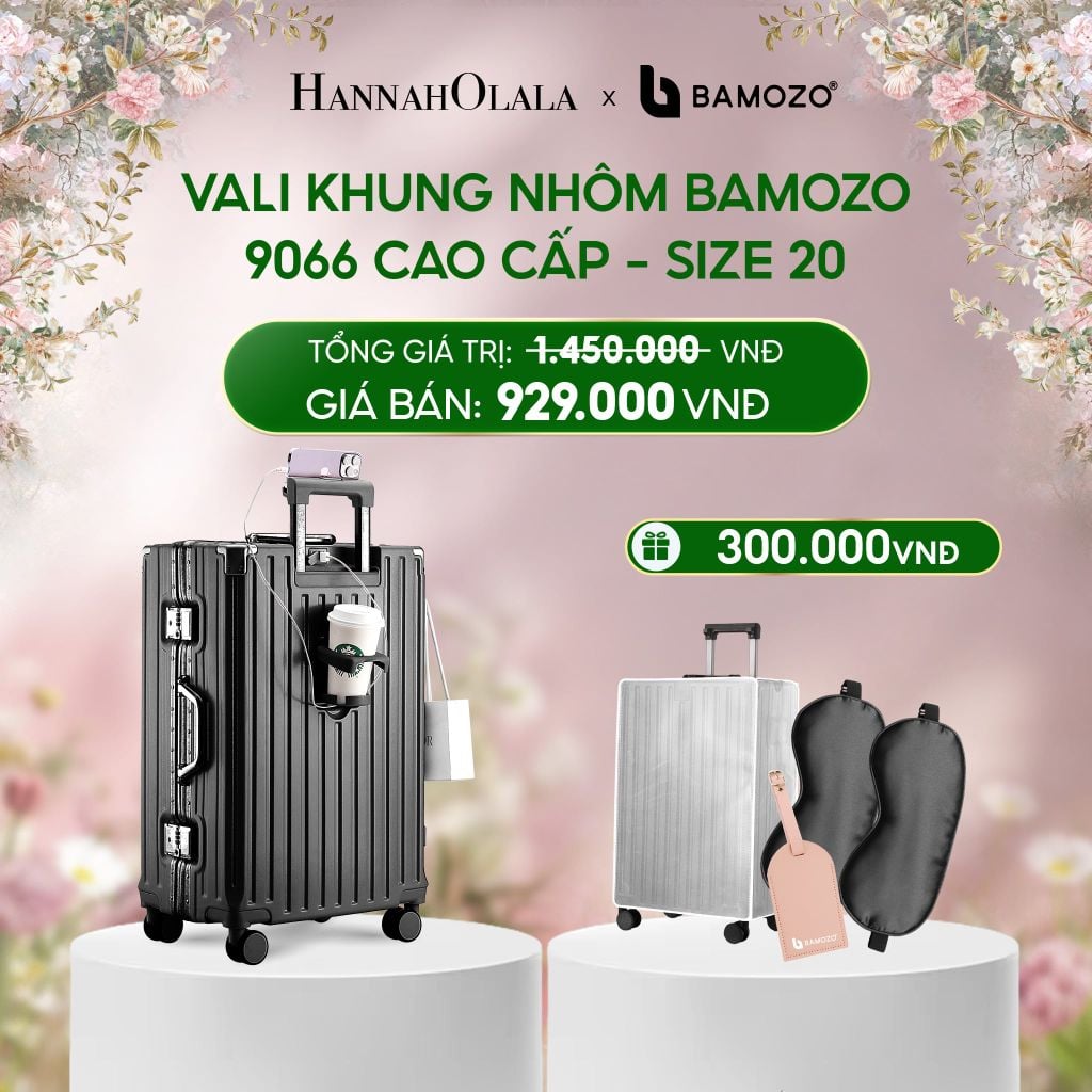  E1527_DEAL 2: VALI BAMOZO KHUNG NHÔM 9066 BẢN CAO CẤP (TẶNG BỌC VALI CC TRONG SUỐT + THẺ TAG DA CHỐNG THẤT LẠC + TÚI TOTE) 