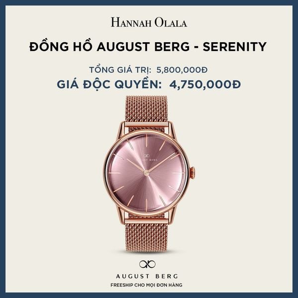  A5_DEAL 165: ĐỒNG HỒ ĐAN MẠCH AUGUST BERG - SERENITY - MẶT VÀ DÂY MÀU ROSE GOLD 