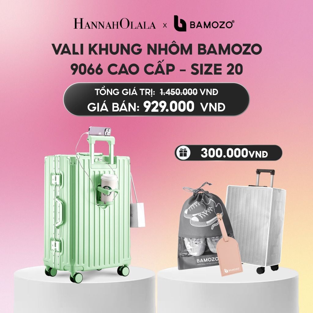  VALI BAMOZO KHUNG NHÔM 9066 BẢN CAO CẤP (TẶNG BỌC VALI CC TRONG SUỐT + THẺ TAG DA CHỐNG THẤT LẠC + TÚI ĐỰNG GIÀY XÁM_A2201 