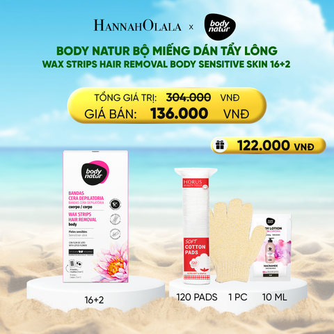  DEAL 5: BODY NATUR BỘ MIẾNG DÁN TẨY LÔNG WAX STRIPS HAIR REMOVAL BODY SENSITIVE SKIN 16+2 