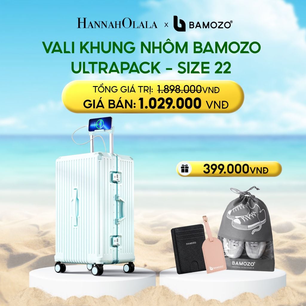  DEAL 4: VALI BAMOZO KHUNG NHÔM ULTRAPACK CAO CẤP (TẶNG VÍ THẺ DA CARD HOLDER BAMOZO + THẺ TAG DA CHỐNG THẤT LẠC + TÚI ĐỰNG GIÀY) 
