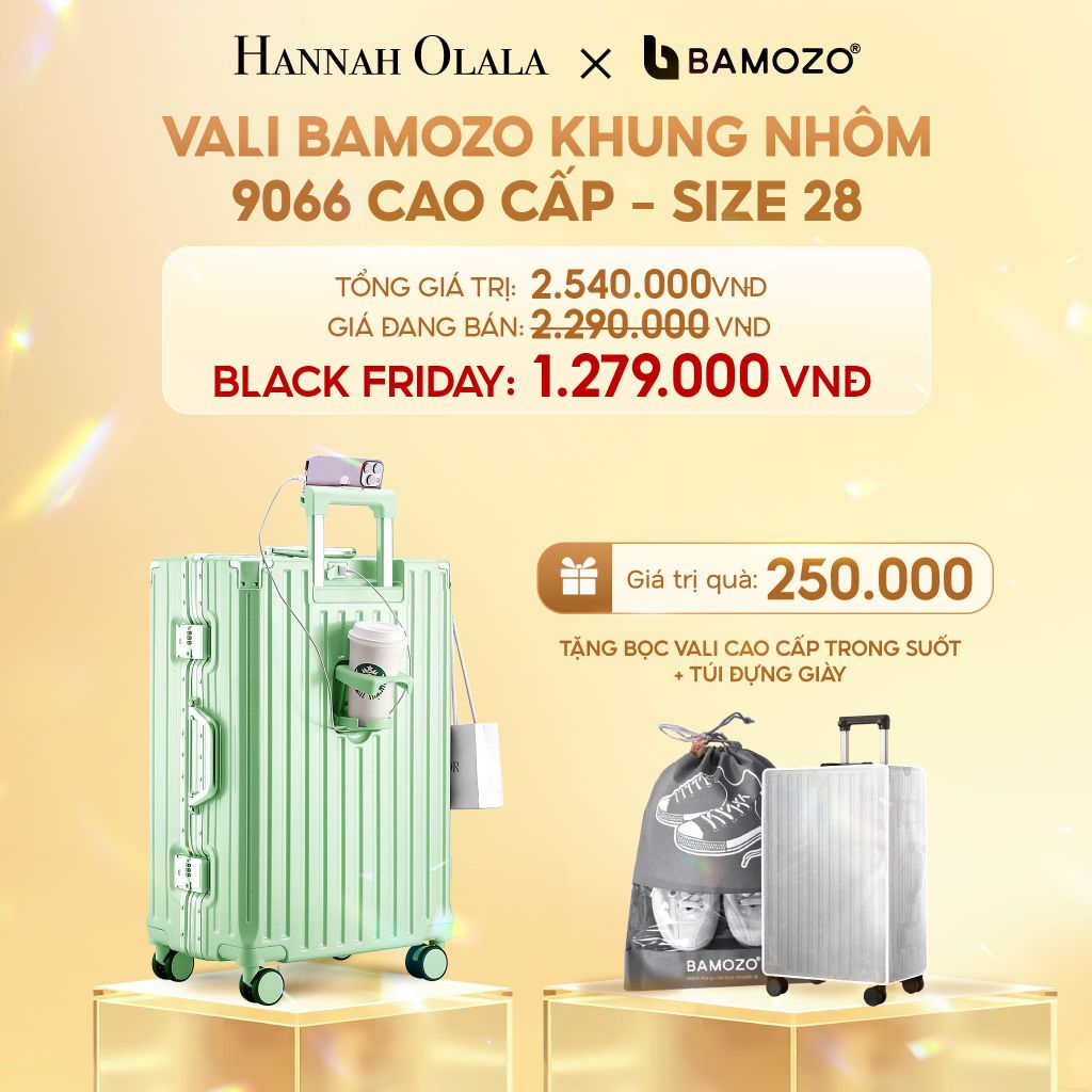  DEAL 2: VALI BAMOZO KHUNG NHÔM 9066 BẢN CAO CẤP (TẶNG BỌC VALI CC TRONG SUỐT + TÚI ĐỰNG GIÀY) 