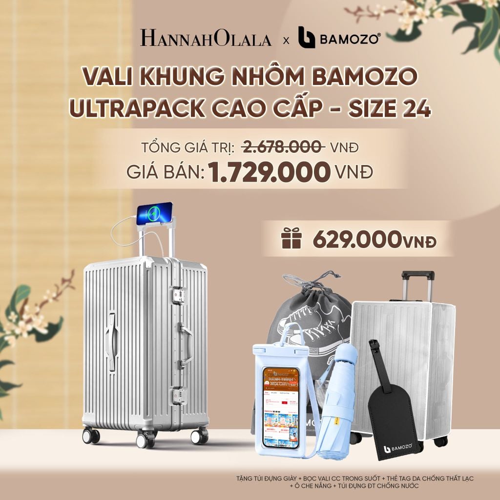  VALI BAMOZO KHUNG NHÔM ULTRAPACK CAO CẤP (TẶNG TÚI ĐỰNG GIÀY + BỌC VALI CC TRONG SUỐT + THẺ TAG DA CHỐNG THẤT LẠC + Ô CHE NẮNG + TÚI ĐỰNG ĐT CHỐNG NƯỚC) - A2548 