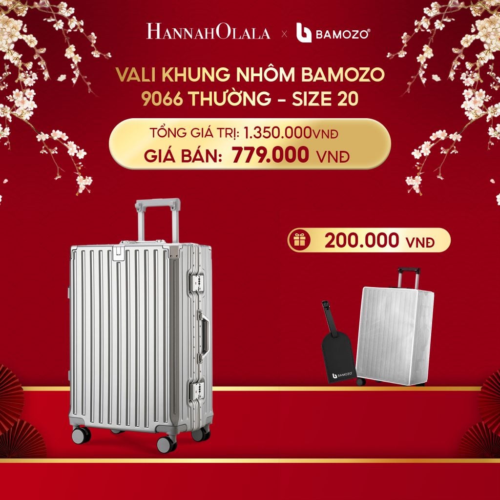  A985_DEAL 3: VALI BAMOZO KHUNG NHÔM 9066 BẢN THƯỜNG (TẶNG BỌC VALI TRONG SUỐT + TAG HÀNH LÝ DA) 