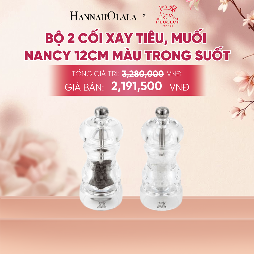 BỘ 2 CỐI XAY TIÊU, MUỐI NANCY 12CM MÀU TRONG SUỐT - A1056 