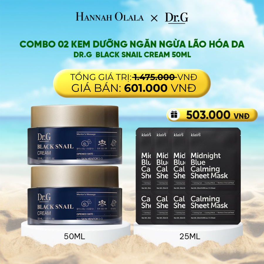 COMBO 02 KEM DƯỠNG NGĂN NGỪA LÃO HÓA DA DR.G BLACK SNAIL CREAM 50ML 