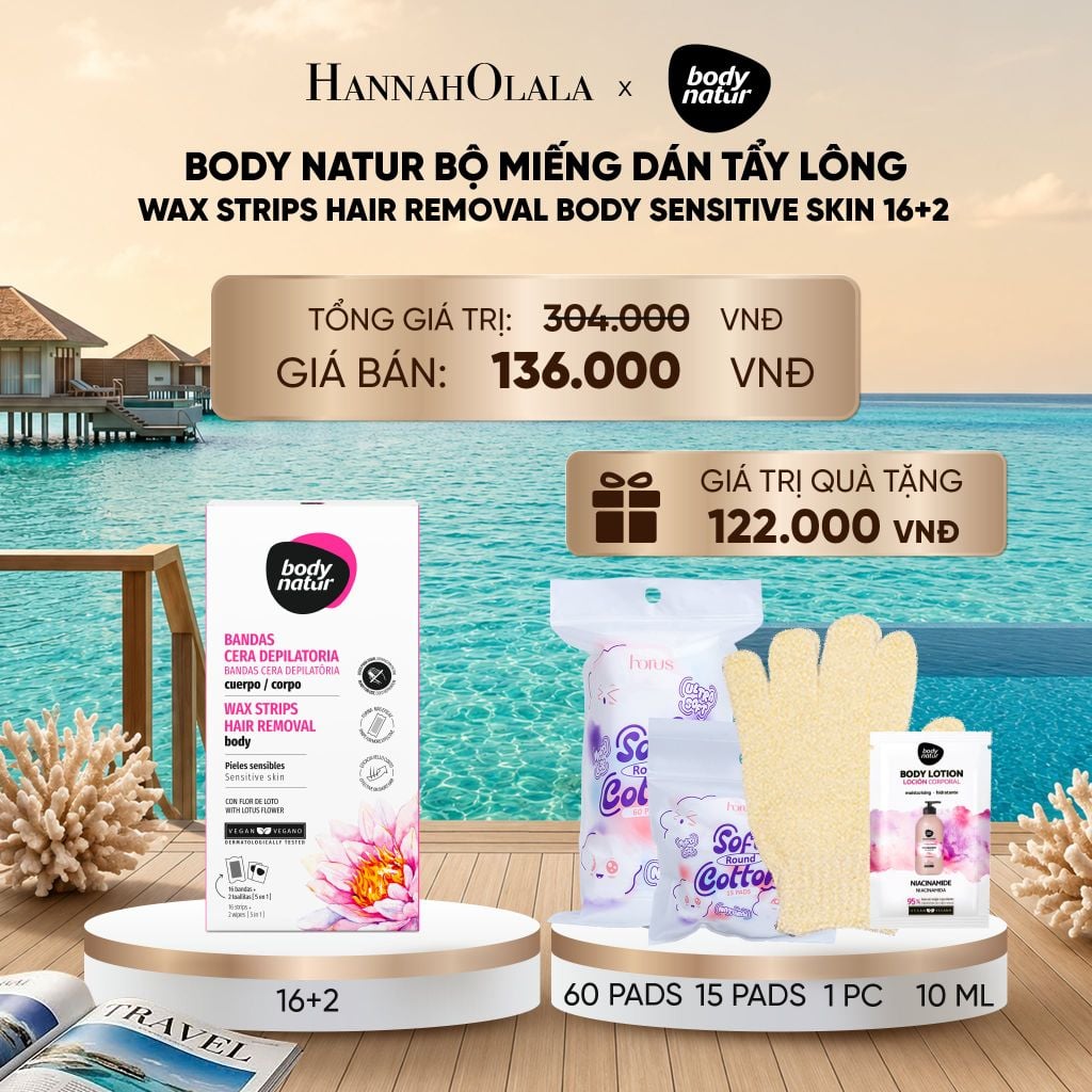  BODY NATUR BỘ MIẾNG DÁN TẨY LÔNG WAX STRIPS HAIR REMOVAL BODY SENSITIVE SKIN 16+2_ D552 