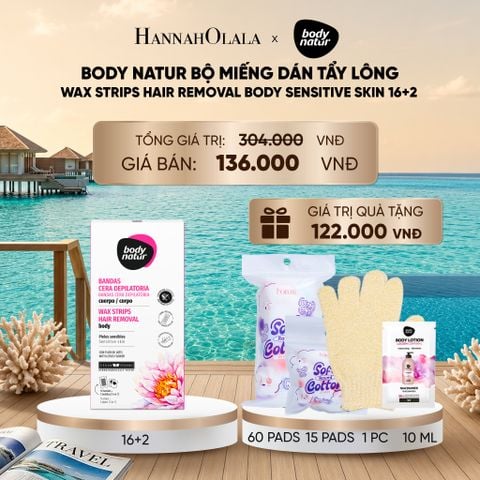  BODY NATUR BỘ MIẾNG DÁN TẨY LÔNG WAX STRIPS HAIR REMOVAL BODY SENSITIVE SKIN 16+2_ D552 