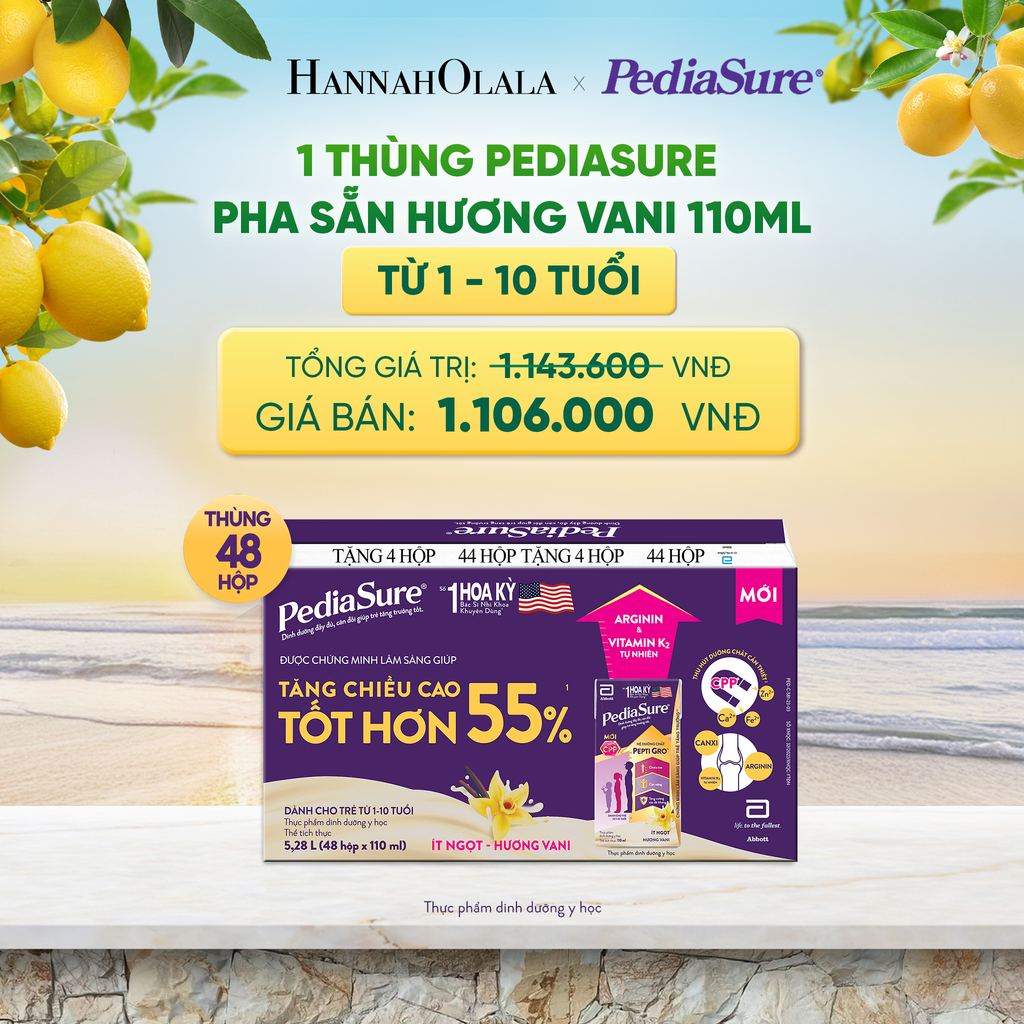  1 THÙNG PEDIASURE PHA SẴN HƯƠNG VANI 110ML (DÙNG CHO BÉ 1-10 TUỔI) DEAL 5: 