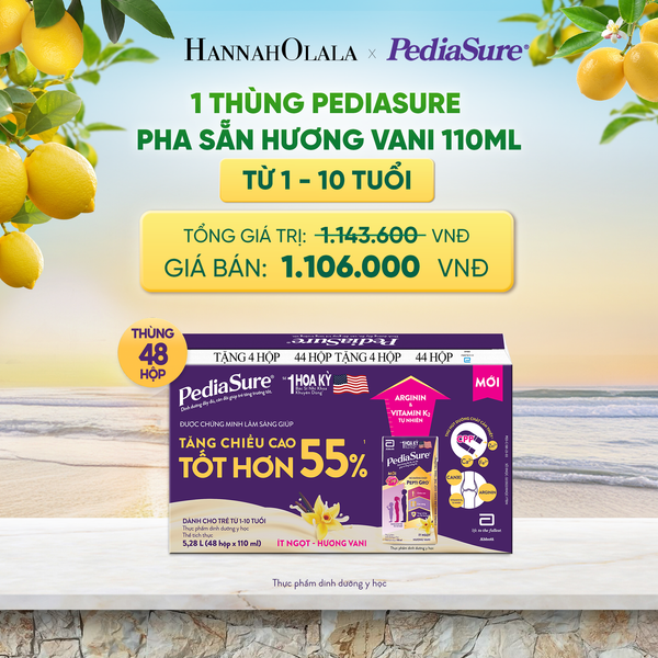  1 THÙNG PEDIASURE PHA SẴN HƯƠNG VANI 110ML (DÙNG CHO BÉ 1-10 TUỔI) DEAL 5: 