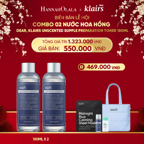  DEAL 7 : COMBO 2 DEAR, KLAIRS NƯỚC HOA HỒNG SUPPLE PREPARATION FACIAL TONER 180ML 