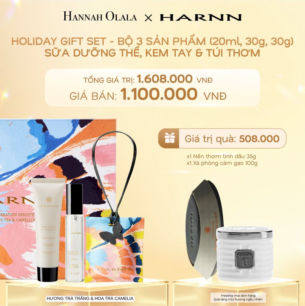  DEAL 8: HOLIDAY SET HARNN SOULFUL DISCOVERY - BỘ 3 SẢN PHẨM SỮA DƯỠNG THỂ, KEM TAY & TÚI THƠM (20ml, 30g, 30g) 