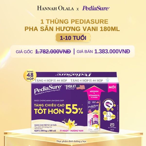  C186_DEAL 5: 1 THÙNG PEDIASURE PHA SẴN HƯƠNG VANI 180ML 