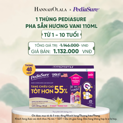  1 THÙNG PEDIASURE PHA SẴN HƯƠNG VANI 110ML (DÙNG CHO BÉ 1-10 TUỔI) - A1586 
