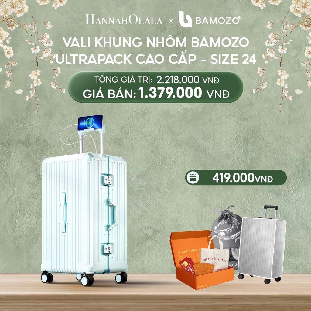 DEAL 4: VALI BAMOZO KHUNG NHÔM ULTRAPACK CAO CẤP (TẶNG BỌC VALI CC TRONG SUỐT + HỘP QUÀ TẾT + TÚI ĐỰNG GIÀY 