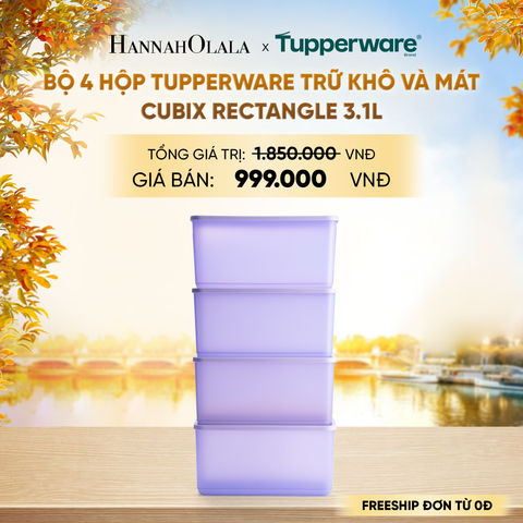  BỘ 4 HỘP TUPPERWARE TRỮ KHÔ VÀ MÁT CUBIX RECTANGLE 3.1L - E1912 